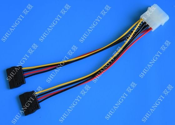 چین 4P Molex To Dual SATA Flat Wire Harness And Cable Assembly Black Red Yellow With Y Cable Adapter تامین کننده